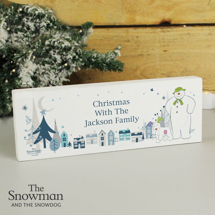 Buy Personalised The Snowman and the Snowdog Wooden Block Sign at www.giftsfinder.co.uk