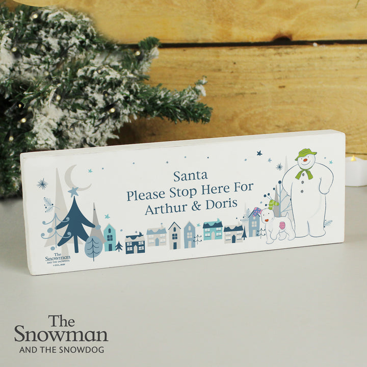 Buy Personalised The Snowman and the Snowdog Wooden Block Sign at www.giftsfinder.co.uk