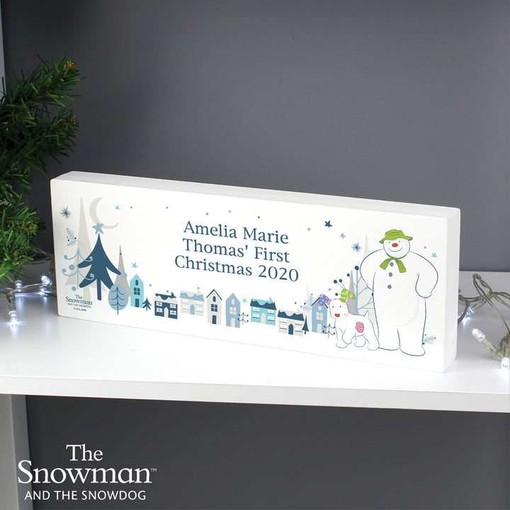 Buy Personalised The Snowman and the Snowdog Wooden Block Sign at www.giftsfinder.co.uk