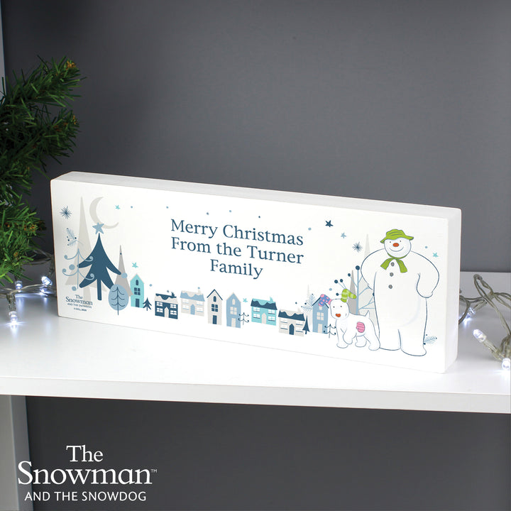 Buy Personalised The Snowman and the Snowdog Wooden Block Sign at www.giftsfinder.co.uk