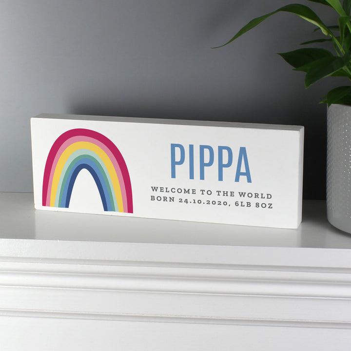 Buy Personalised Rainbow Wooden Block Sign at www.giftsfinder.co.uk