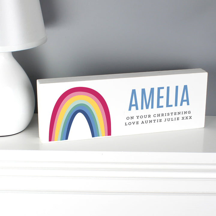 Buy Personalised Rainbow Wooden Block Sign at www.giftsfinder.co.uk