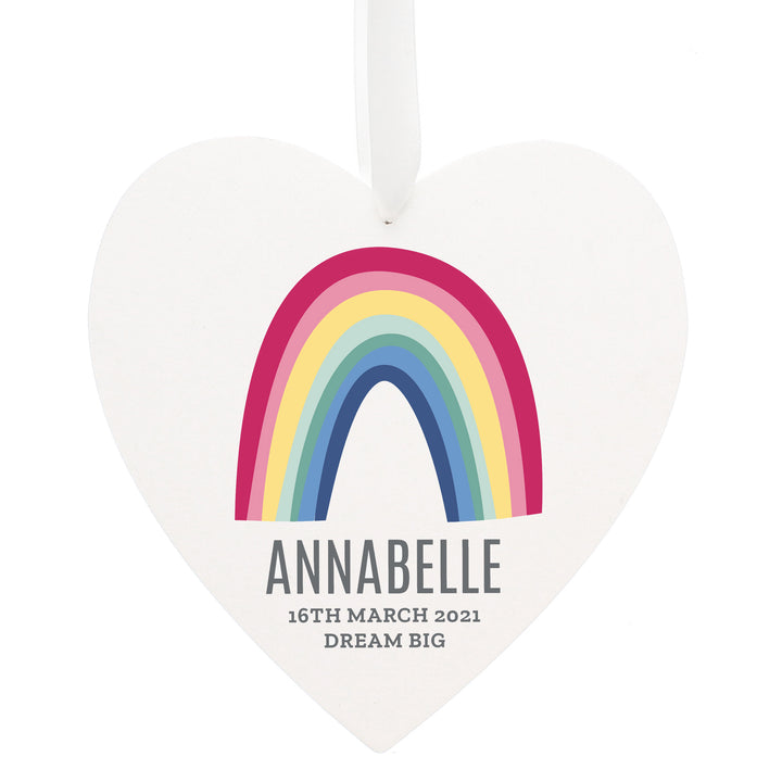 Buy Personalised Rainbow Large Wooden Heart Decoration at www.giftsfinder.co.uk