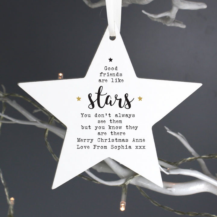 Buy Personalised Good Friends Wooden Star Decoration at www.giftsfinder.co.uk