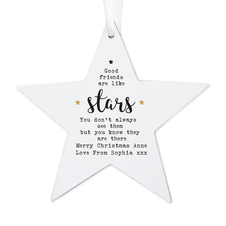 Buy Personalised Good Friends Wooden Star Decoration at www.giftsfinder.co.uk