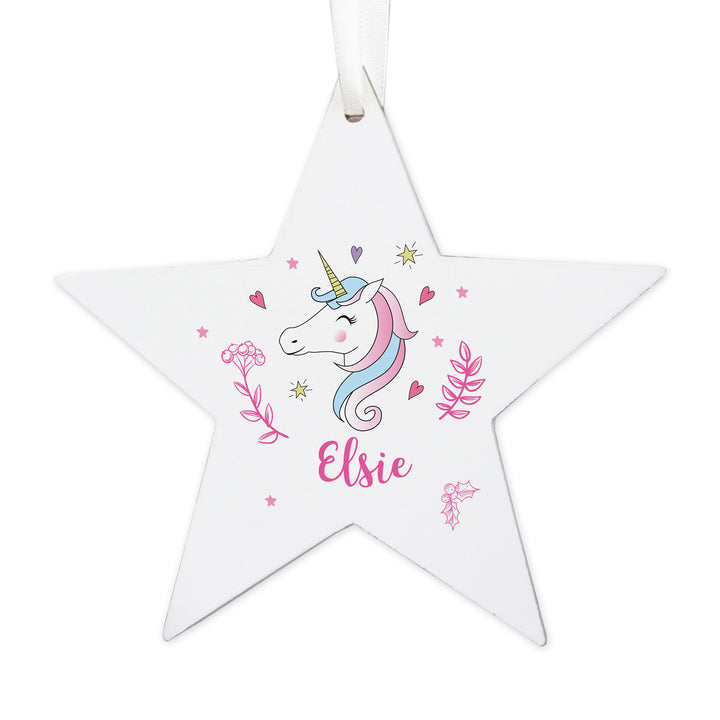 Buy Personalised Unicorn Wooden Star Decoration at www.giftsfinder.co.uk