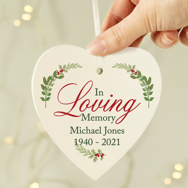 Buy Personalised In Loving Memory Wooden Heart Decoration at www.giftsfinder.co.uk