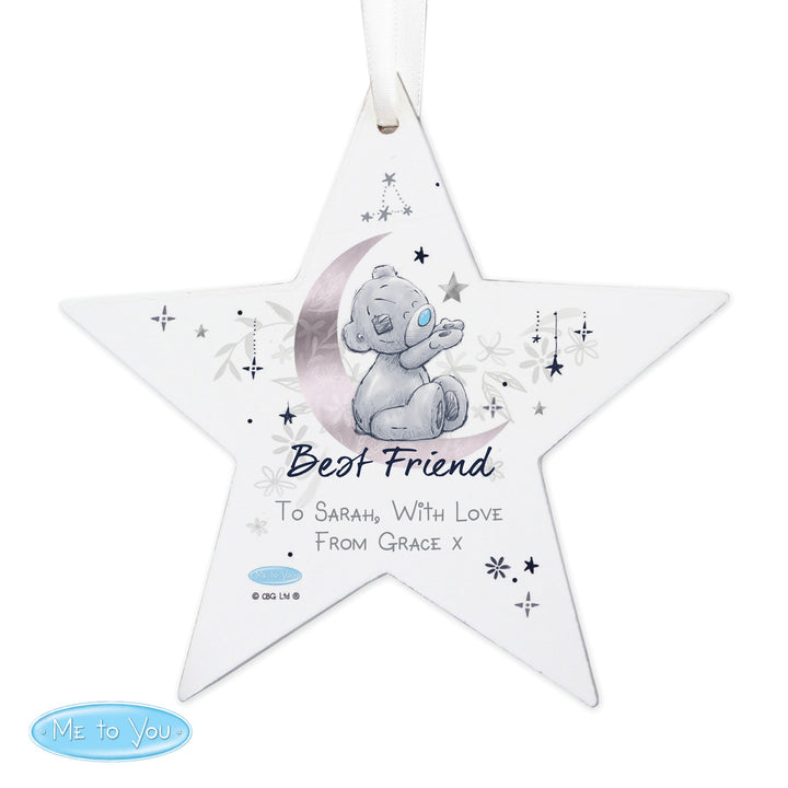 Buy Personalised Moon & Stars Me To You Wooden Star Decoration at www.giftsfinder.co.uk