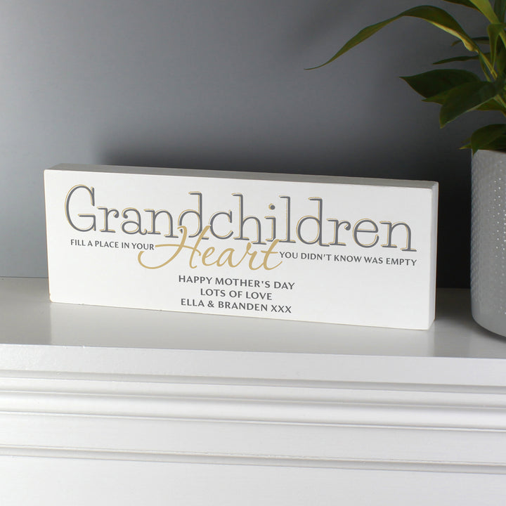 Buy Personalised Grandchildren Wooden Block Sign at www.giftsfinder.co.uk