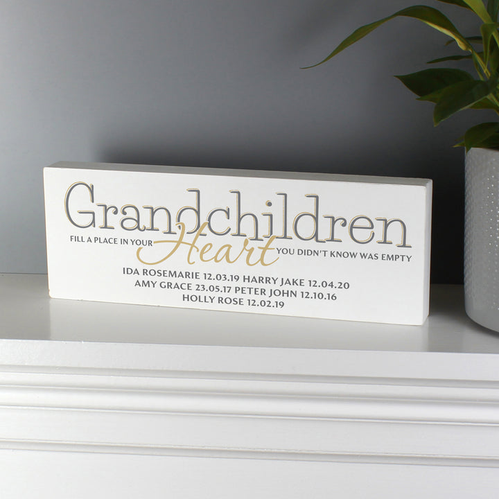 Buy Personalised Grandchildren Wooden Block Sign at www.giftsfinder.co.uk