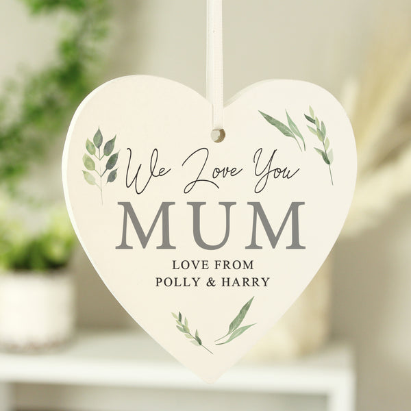 Buy Personalised Botanical Wooden Heart Decoration at www.giftsfinder.co.uk