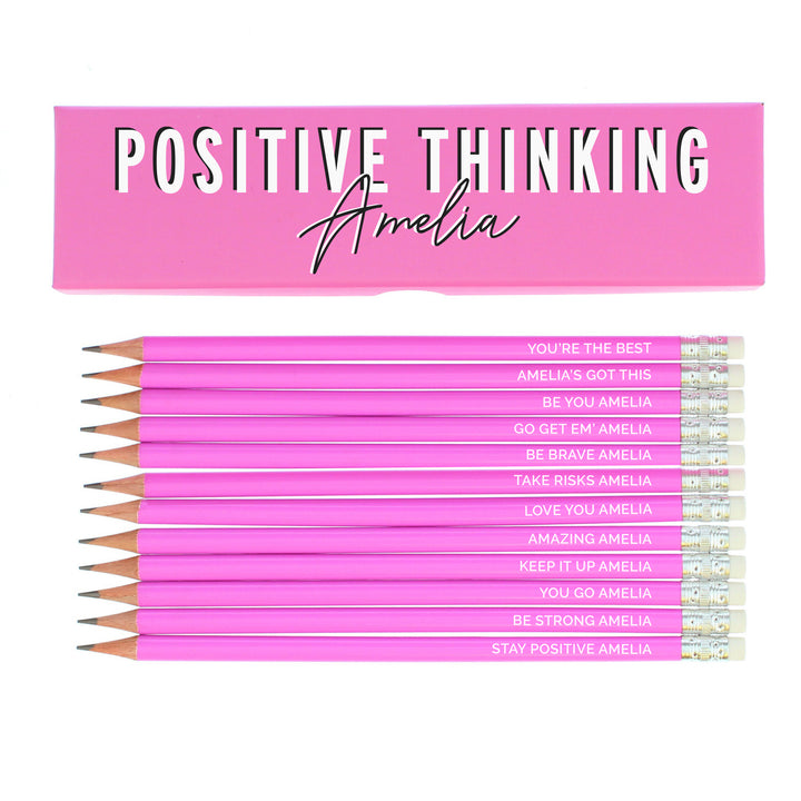 Buy Personalised Positive Thinking Box and 12 Pink HB Pencils at www.giftsfinder.co.uk