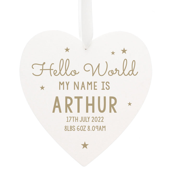 Personalised Hello World Large Wooden Heart Decoration - part of the Gifts Finder Personalised Heart Decorations collection