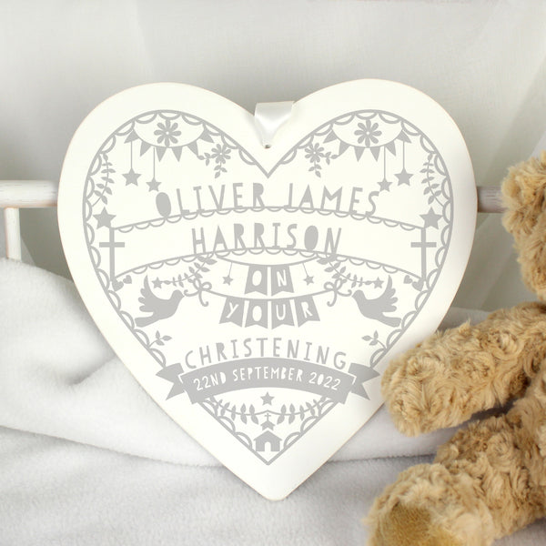 Buy Personalised Grey Papercut Style Large Wooden Heart at www.giftsfinder.co.uk