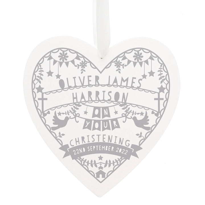 Buy Personalised Grey Papercut Style Large Wooden Heart at www.giftsfinder.co.uk