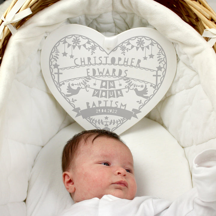 Buy Personalised Grey Papercut Style Large Wooden Heart at www.giftsfinder.co.uk