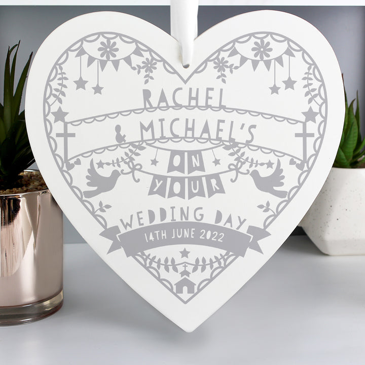 Buy Personalised Grey Papercut Style Large Wooden Heart at www.giftsfinder.co.uk