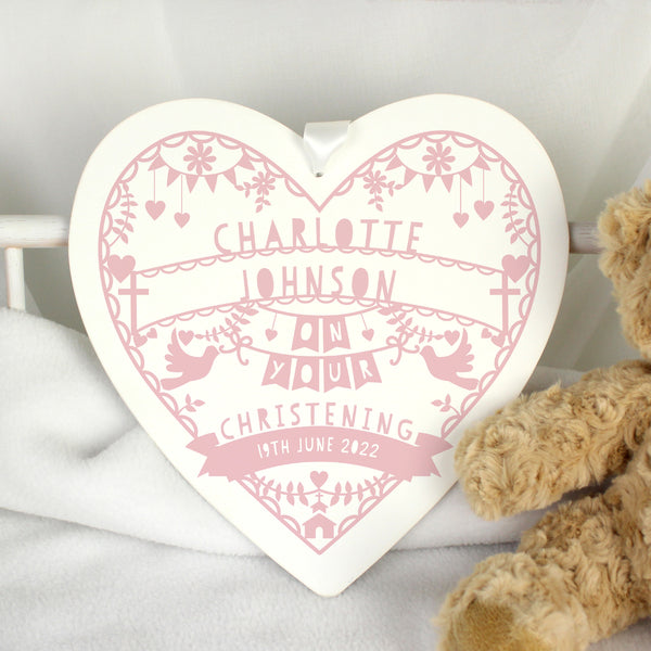 Buy Personalised Pink Papercut Style Large Wooden Heart at www.giftsfinder.co.uk