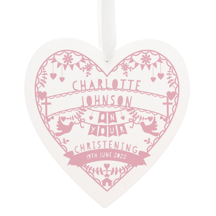 Personalised Pink Papercut Style Large Wooden Heart - part of the Gifts Finder Personalised Ornaments & Keepsakes collection