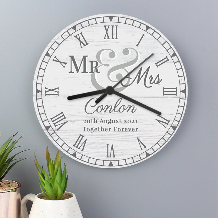 Buy Personalised Mr & Mrs Wooden Clock at www.giftsfinder.co.uk