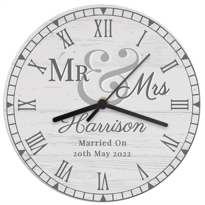 Buy Personalised Mr & Mrs Wooden Clock at www.giftsfinder.co.uk