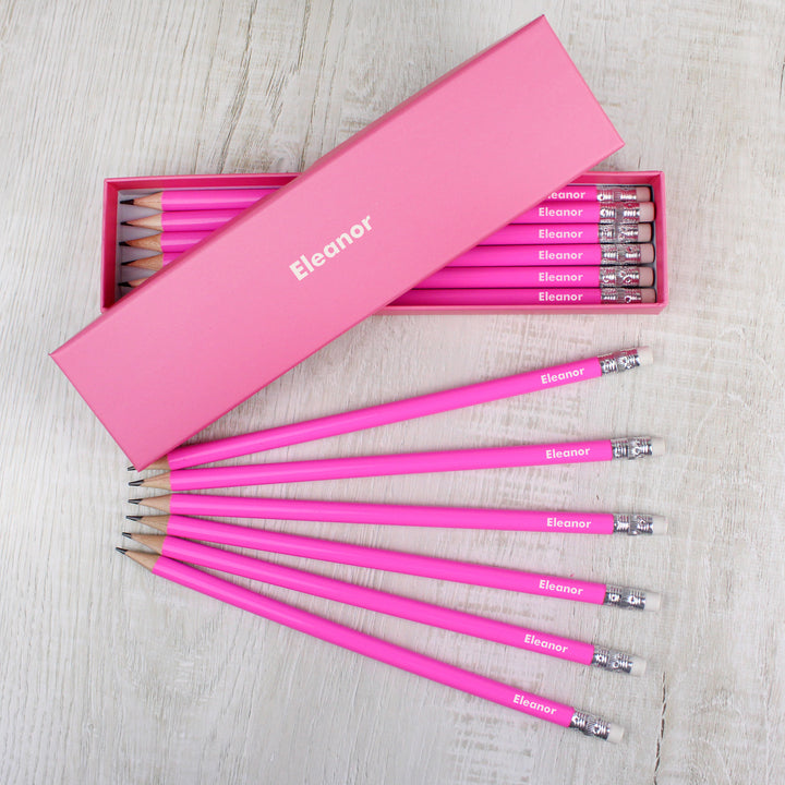 Buy Personalised Name Only Box and 12 Pink HB Pencils at www.giftsfinder.co.uk