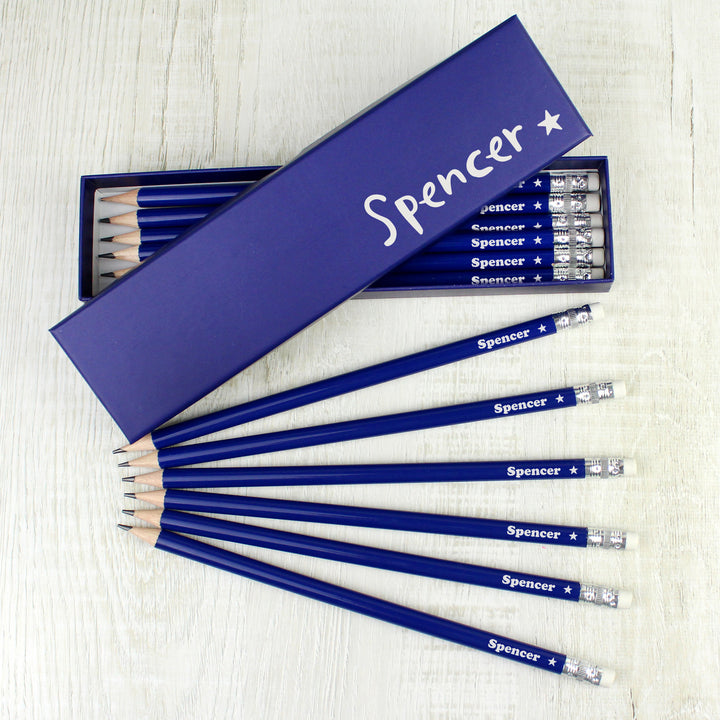 Buy Personalised Star Box and 12 Blue HB Pencils at www.giftsfinder.co.uk