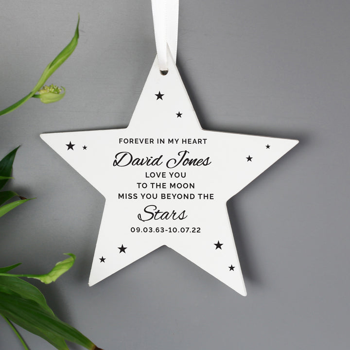 Buy Personalised Miss You Beyond The Stars Wooden Star Decoration available now at www.giftsfinder.co.uk