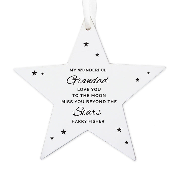 Buy Personalised Miss You Beyond The Stars Wooden Star Decoration available now at www.giftsfinder.co.uk