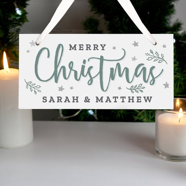 Personalised Merry Christmas White Wooden Sign - part of the Personalised House Signs & Plaques collection