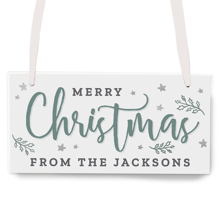 Buy Personalised Merry Christmas White Wooden Sign available now at www.giftsfinder.co.uk