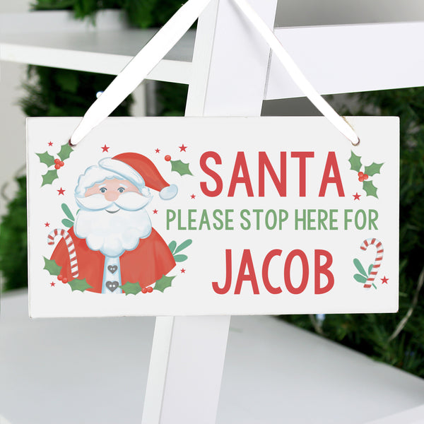 Personalised Santa Stop Here Wooden Sign - part of the Personalised House Signs & Plaques collection