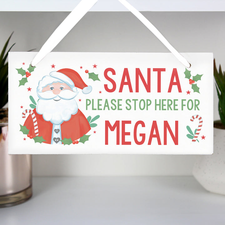 Personalised Santa Stop Here Wooden Sign in gift category Personalised House Signs & Plaques