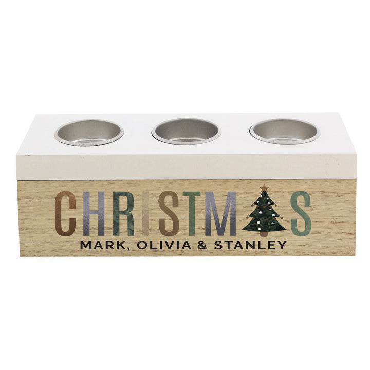 Buy Personalised Christmas Tree Triple Tea Light Box available now at www.giftsfinder.co.uk