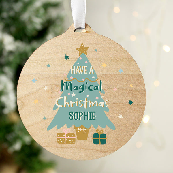 Buy Personalised Christmas Tree Round Wooden Decoration available now at www.giftsfinder.co.uk