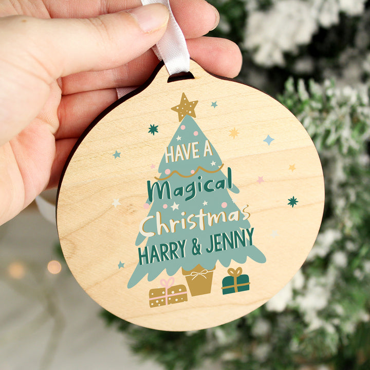 Personalised Christmas Tree Round Wooden Decoration - part of the Gifts Finder Personalised Christmas Decorations collection