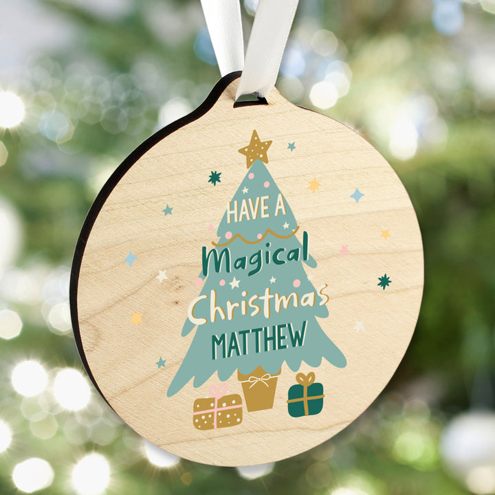 Personalised Christmas Tree Round Wooden Decoration - part of the Gifts Finder Personalised Christmas Decorations collection