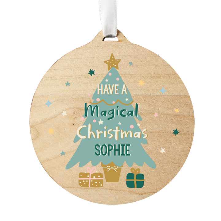 Personalised Christmas Tree Round Wooden Decoration