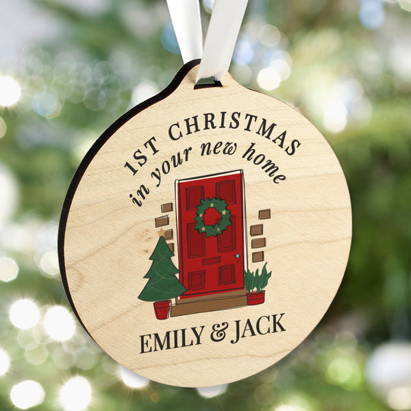 Buy Personalised New Home Round Wooden Decoration at www.giftsfinder.co.uk