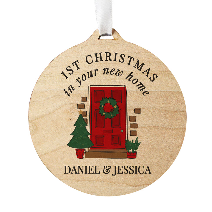 Buy Personalised New Home Round Wooden Decoration at www.giftsfinder.co.uk