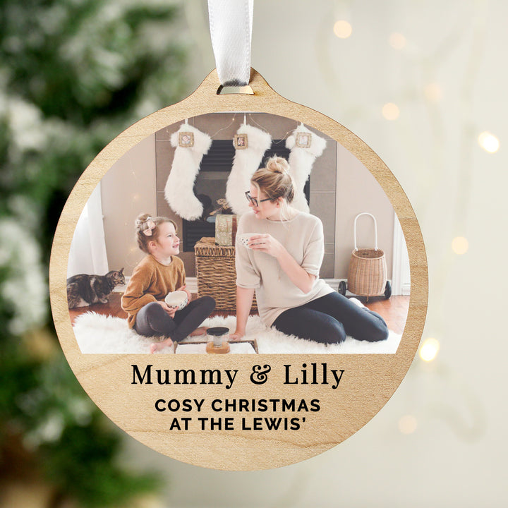 Buy Personalised Photo Upload Round Wooden Decoration at www.giftsfinder.co.uk