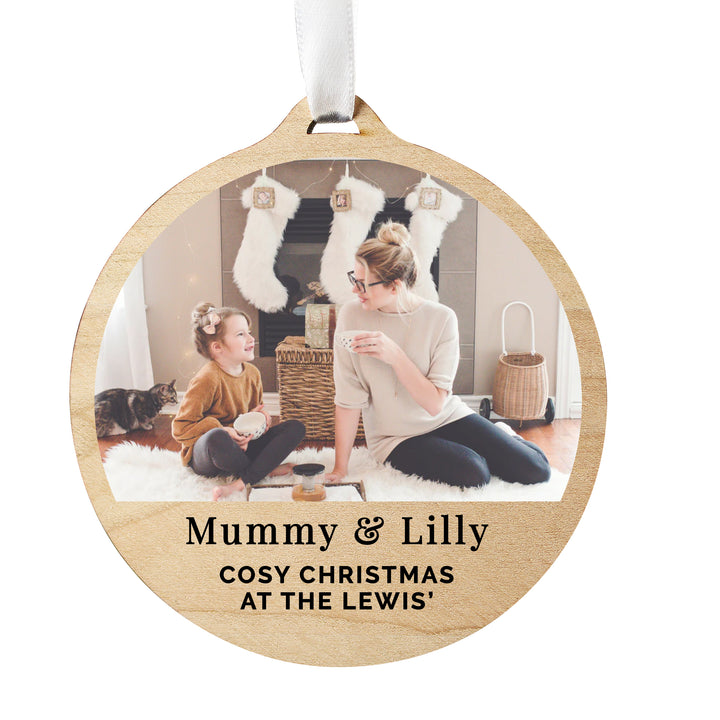 Buy Personalised Photo Upload Round Wooden Decoration at www.giftsfinder.co.uk