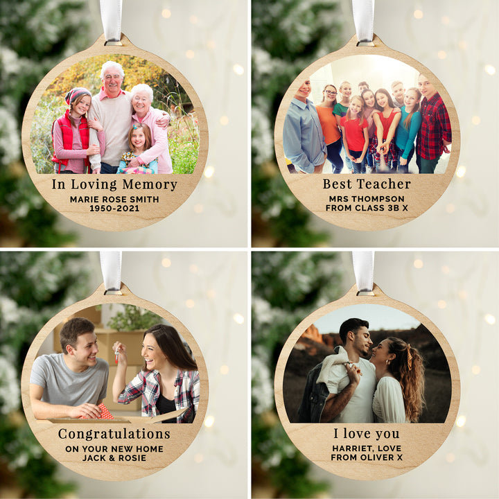 Buy Personalised Photo Upload Round Wooden Decoration at www.giftsfinder.co.uk