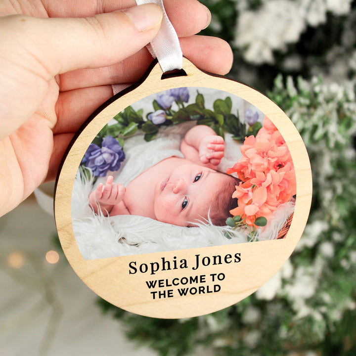 Buy Personalised Photo Upload Round Wooden Decoration at www.giftsfinder.co.uk