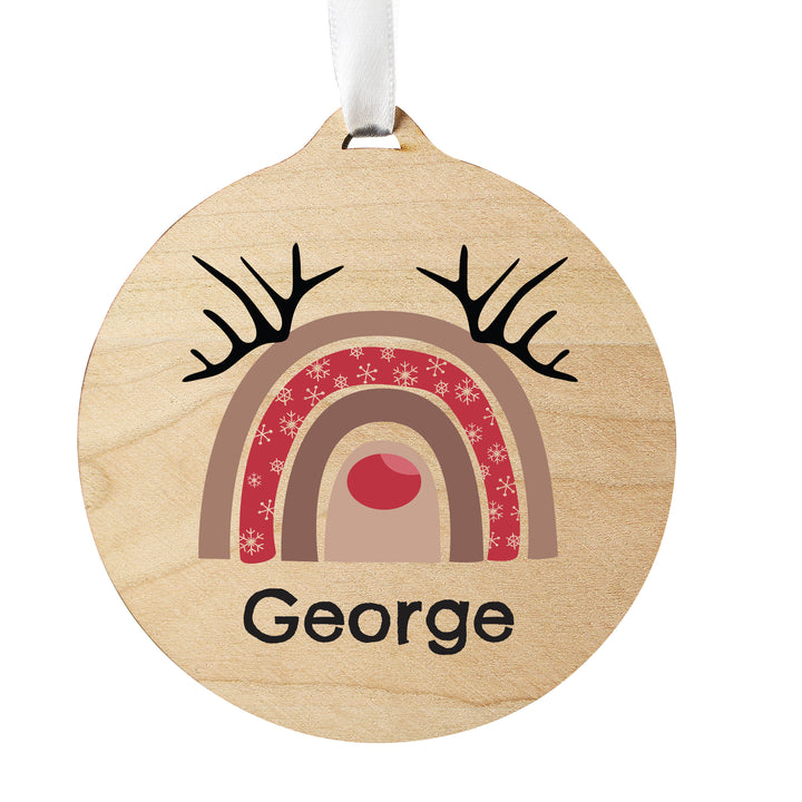 Personalised Rainbow Reindeer Round Wooden Decoration - part of the Gifts Finder Personalised Christmas Decorations collection