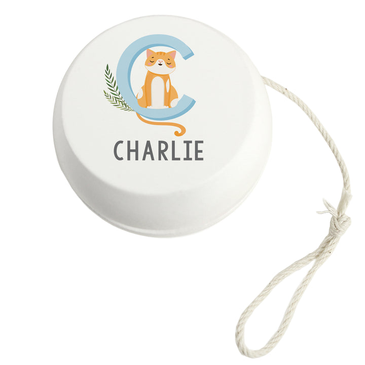 Buy Personalised Animal Alphabet White Wooden Yoyo available now at www.giftsfinder.co.uk