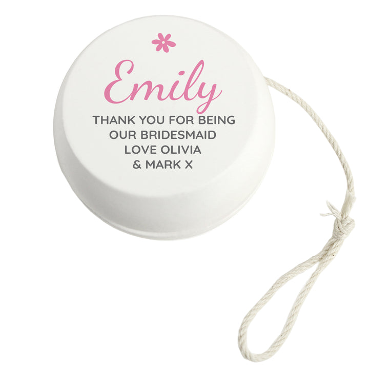 Personalised Pink Flower White Wooden Yoyo - part of the Gifts Finder Personalised Yoyos collection