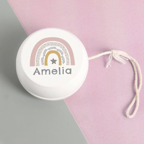 Personalised Rainbow White Wooden Yoyo in gift category Personalised Yoyos