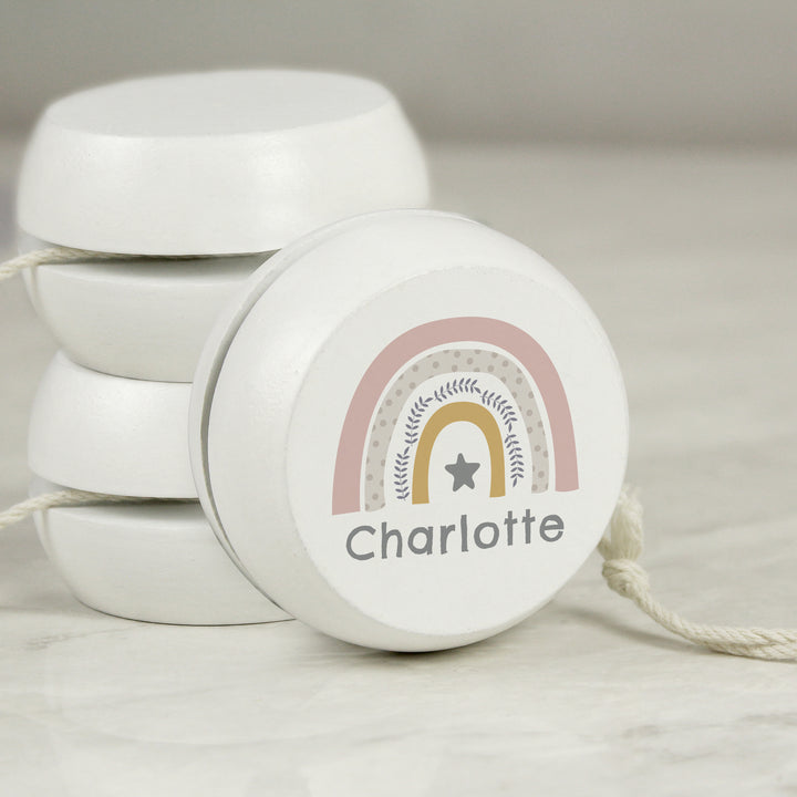 Personalised Rainbow White Wooden Yoyo - part of the Gifts Finder Personalised Yoyos collection