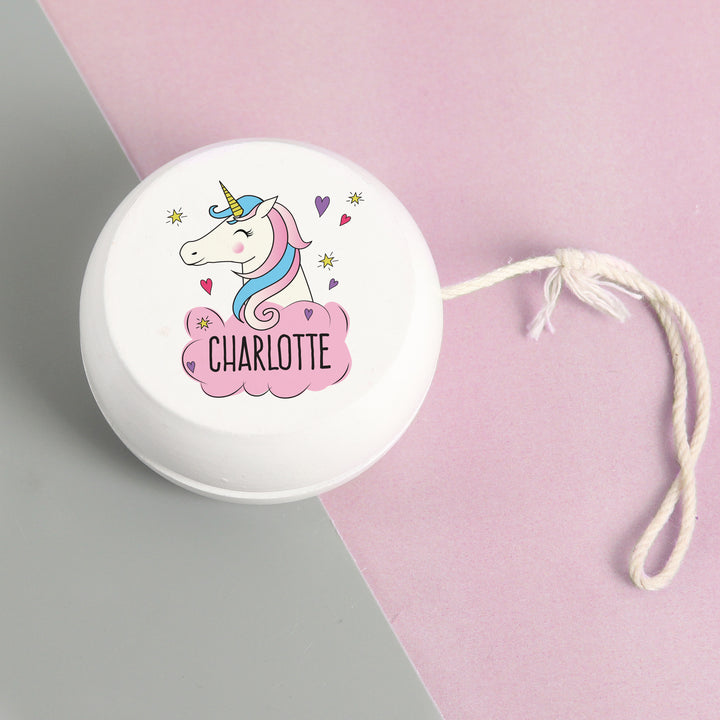 Personalised Unicorn White Wooden Yoyo - part of the Gifts Finder Personalised Yoyos collection